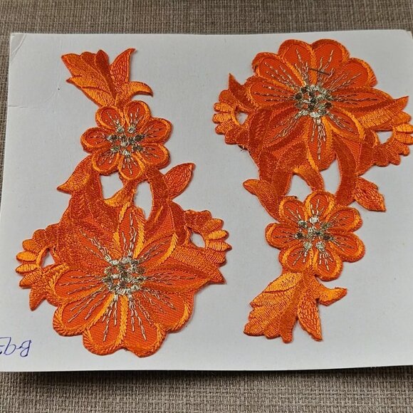 Leaf Shape Patches Embroidery Iron On Orange Patches Set of 2 - Picture 2 of 7